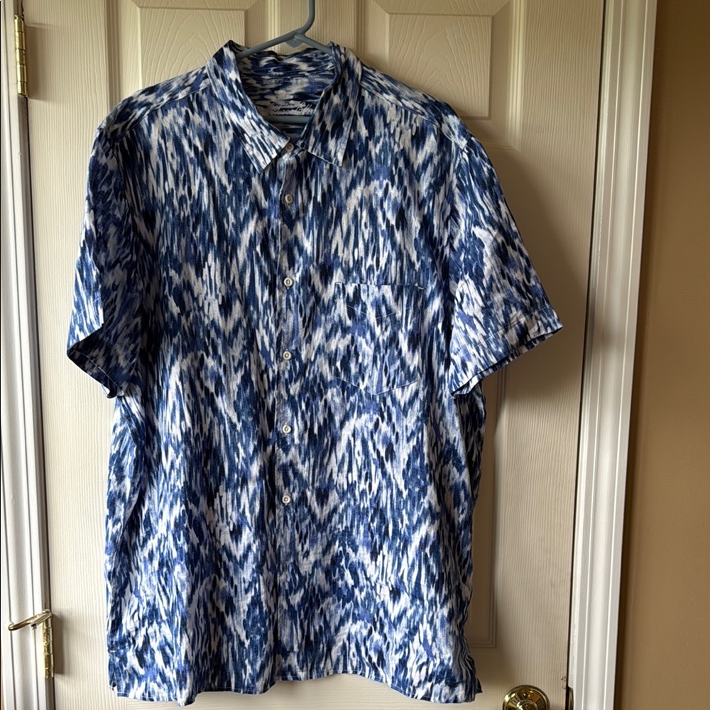 Tasso Elba Blue Pattern Short-Sleeve Button-Up Shirt - size XXL